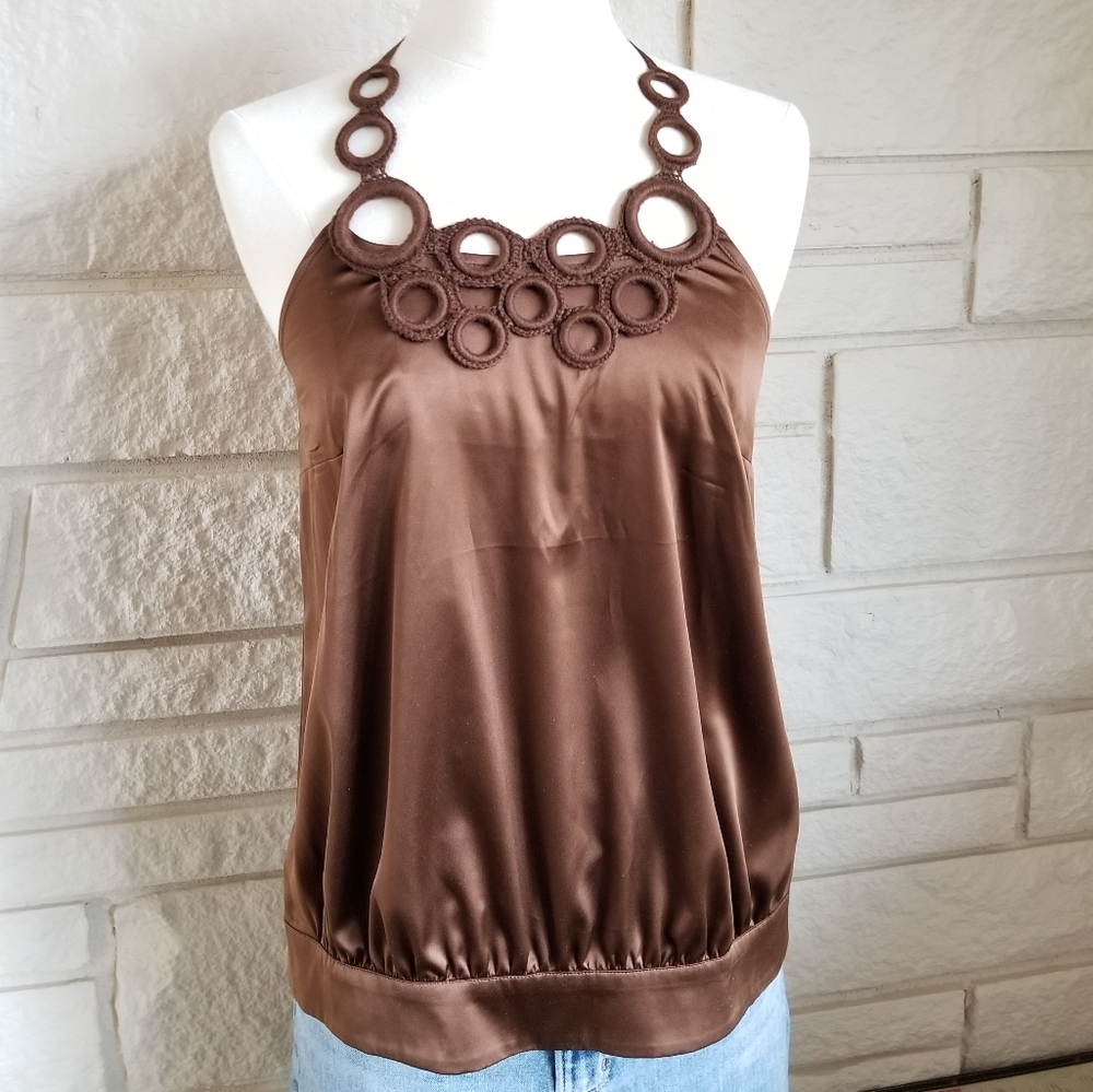 THE LIMITED Silk Rich Brown Detailed Neck Halter